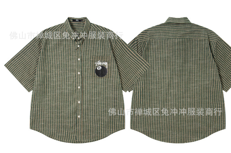 原标stu斯图经典火焰黑八印花翻领短袖衬衫 25夏季新款男女同款|undefined