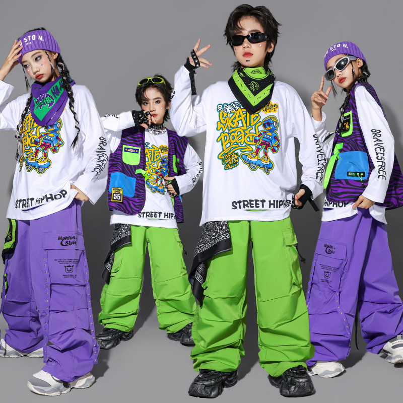 儿童多巴胺街舞演出服少儿hiphop架子鼓服装男童嘻哈马甲套装潮装