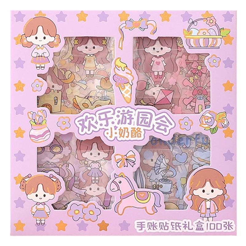 Diario de dibujos animados pegatinas caja de regalo 100 pegatinas lindas en caja mascotas transparente impermeable decorativo DIY pegatinas creativas