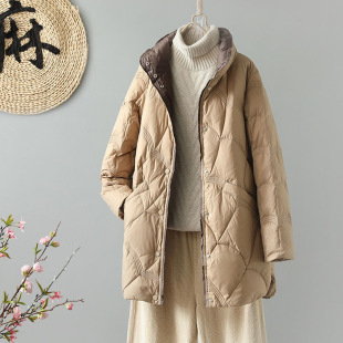 2024 Winter New White Duck Down Xiangyun Mid-length Lightweight Down Jacket Women's Collar plus size Loose Warm Jacket