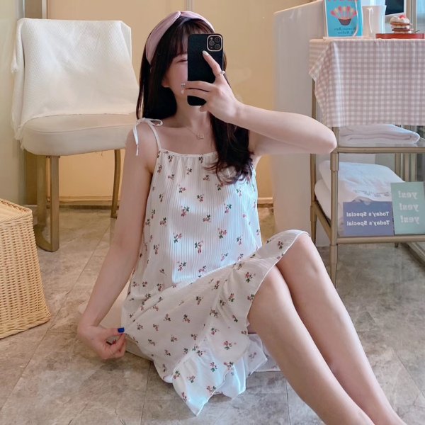 Nueva pijamas de las mujeres camisón de la liga linda Corea del Sur suelta de encaje chica verano desgaste en el hogar vestido de una sola pieza se puede usar fuera