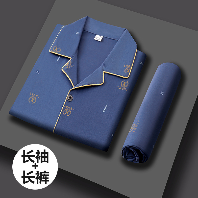 Primavera y otoño de los hombres 100% algodón pijamas juventud casual desgaste traje más tamaño manga larga se puede usar fuera