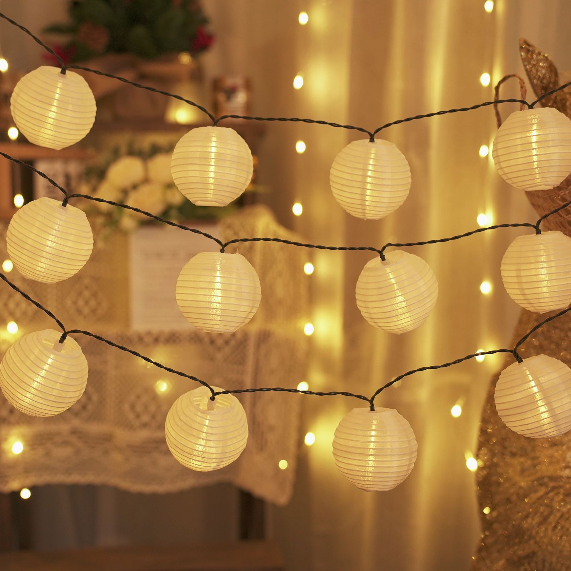 Factory Wholesale Outdoor Waterproof Cloth Lantern String Christmas Garden Party Festival Camping Decor Atmosphere Light