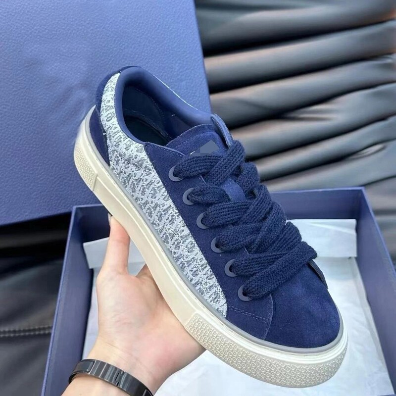 D Brand Letter Embroidery Lace-Up Casual Shoes B33 Couple Style Genuine Leather Thick-Soled White Shoes Versatile Men's and Women's Sports Sneakers