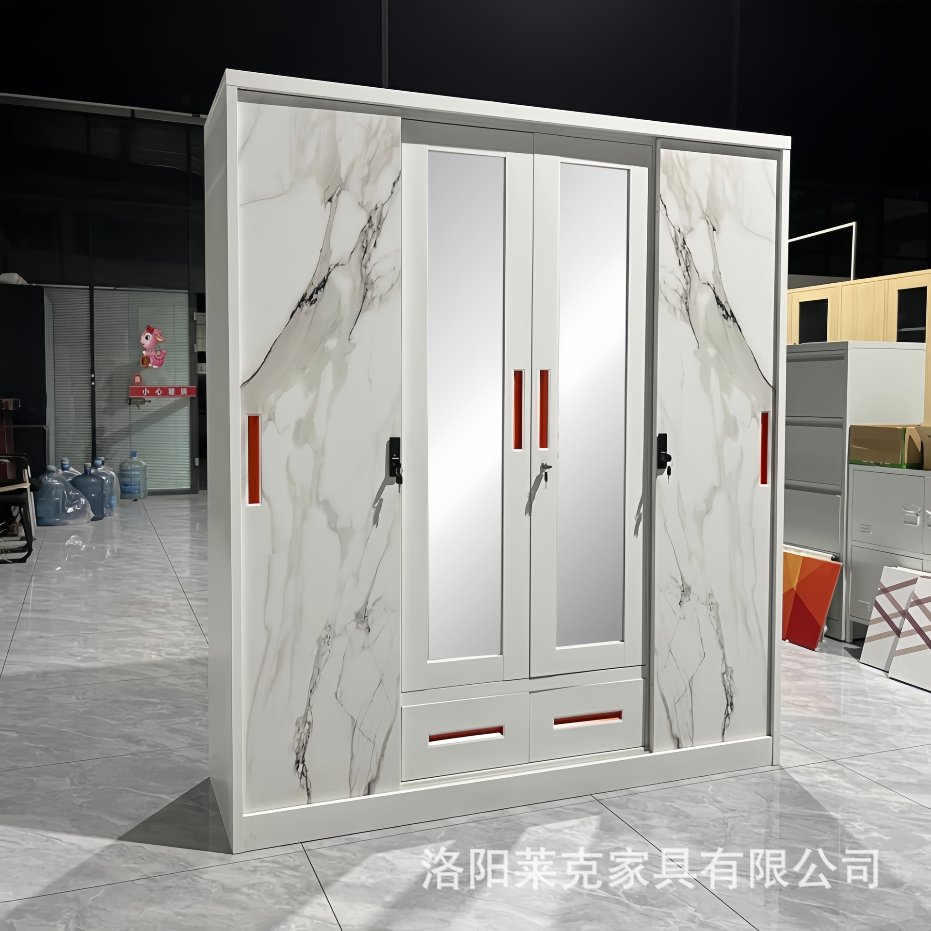 Armario de metal armario de impresión personalizado dormitorio doméstico armario de cuatro puertas armario de acero transfronterizo puerta corredera image 3
