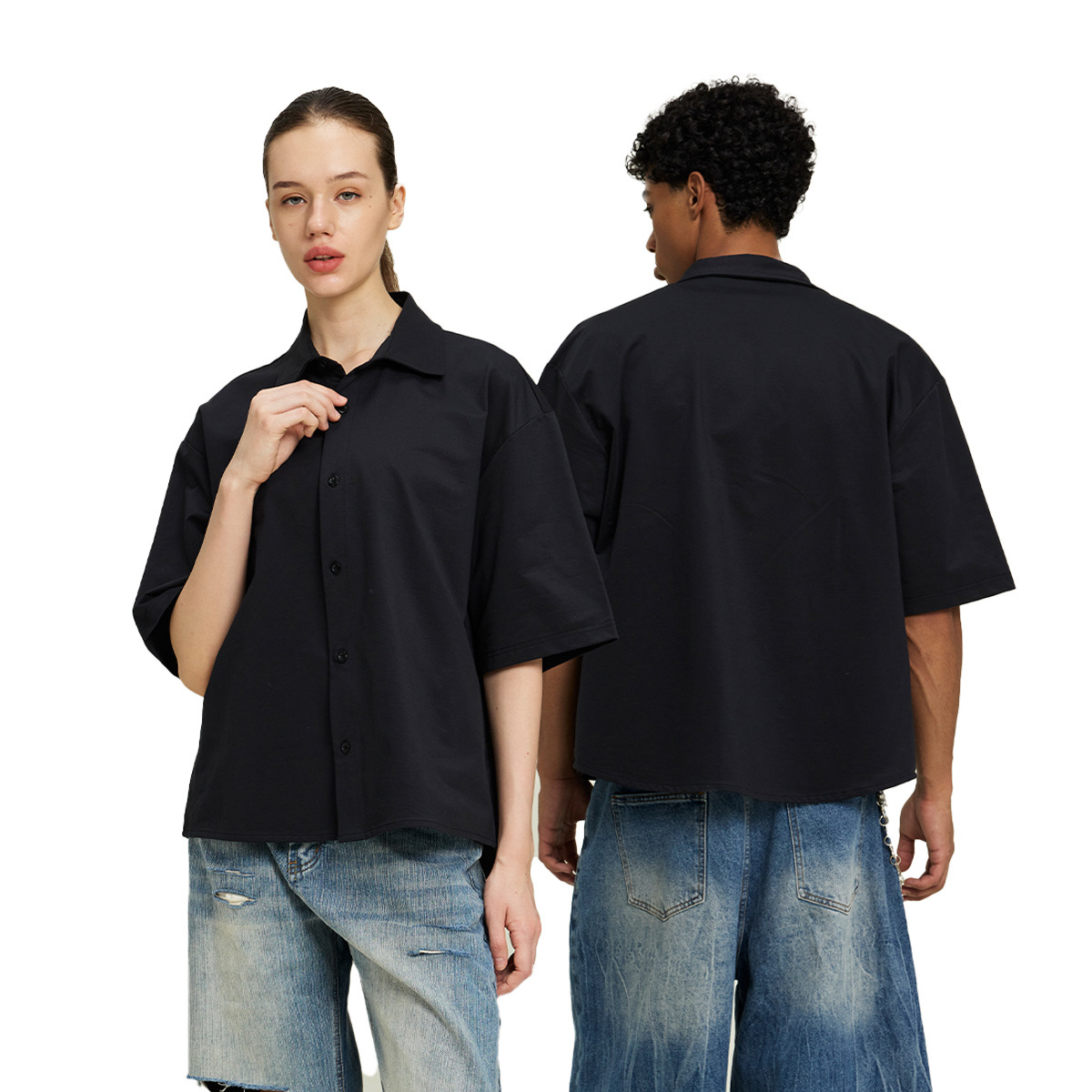 ETAI para hombre | Camisa de manga corta con rebeca de solapa de alta calidad transfronteriza Camisa boxy de alta calidad tejida de imitación de marca de moda