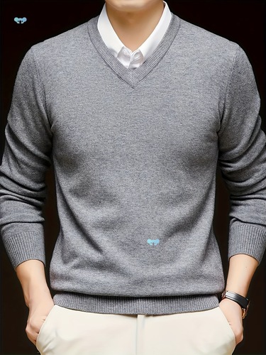 Long Sleeve Rayon Blend Men's V Neck Pullover Sweater