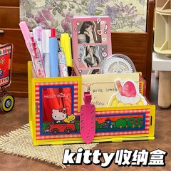 可爱红色笔筒亚克力收纳盒卡通kt猫多功能笔筒学生文具桌面摆件