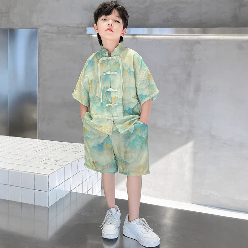 儿童装男童汉服夏装套装2025新款古风夏季唐装男孩夏款大童中国风|undefined