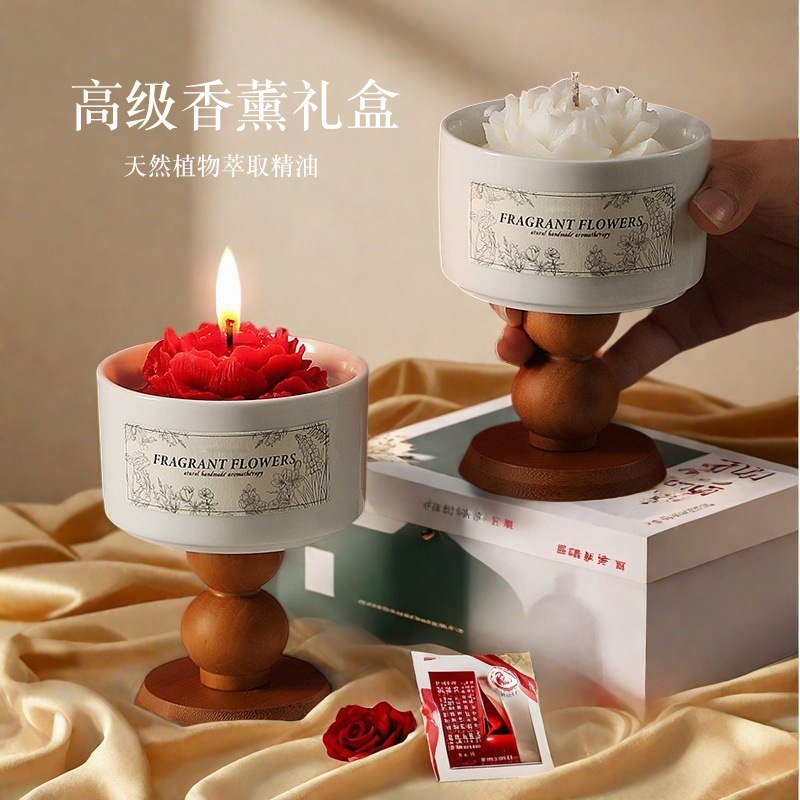 Camellia scented candles, creative stemmed candle gift box, high-value decorative item, wedding favor set