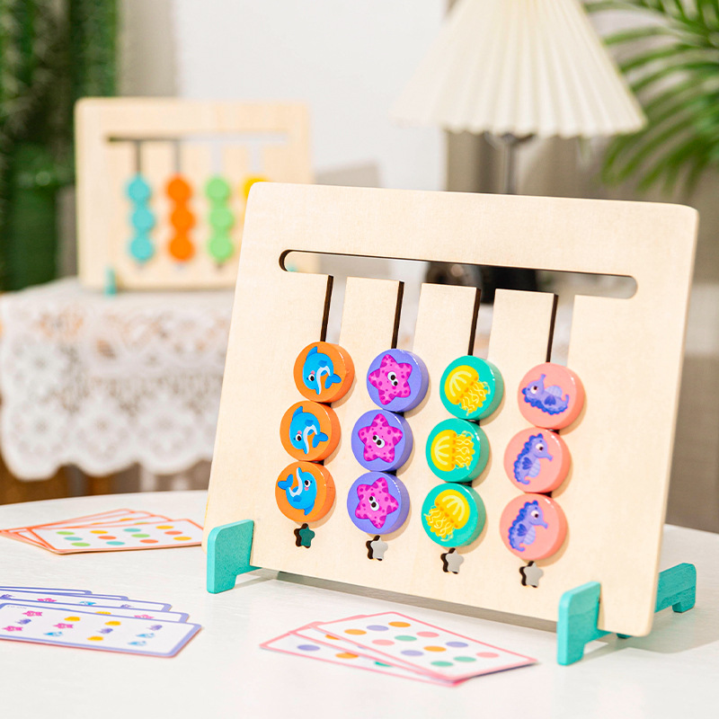 Educación temprana niños y niñas acumulación de juguetes de madera entrenamiento de pensamiento lógico movimiento de cuatro colores forma de ajedrez color cognición