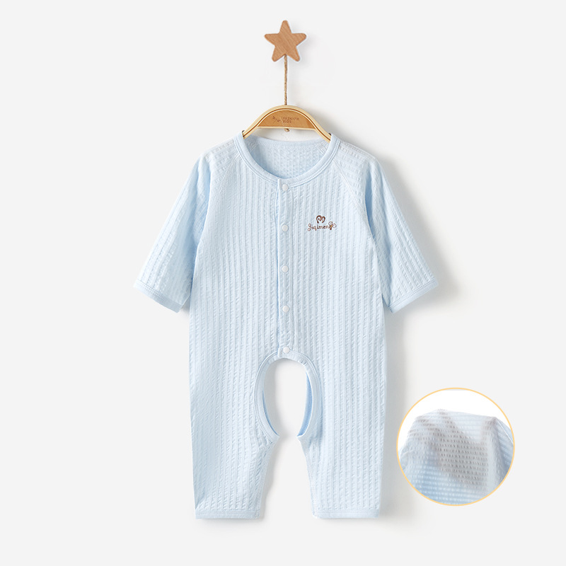 Bebé mono primavera y otoño verano manga larga delgada ropa de recién nacido Ropa de verano entrepierna abierta aire acondicionado masculino y femenino bebé mameluco image 11