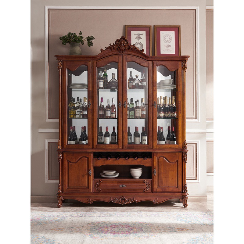 美式实木酒柜欧式家用高档靠墙玻璃柜轻奢高端商用储物边柜展示柜