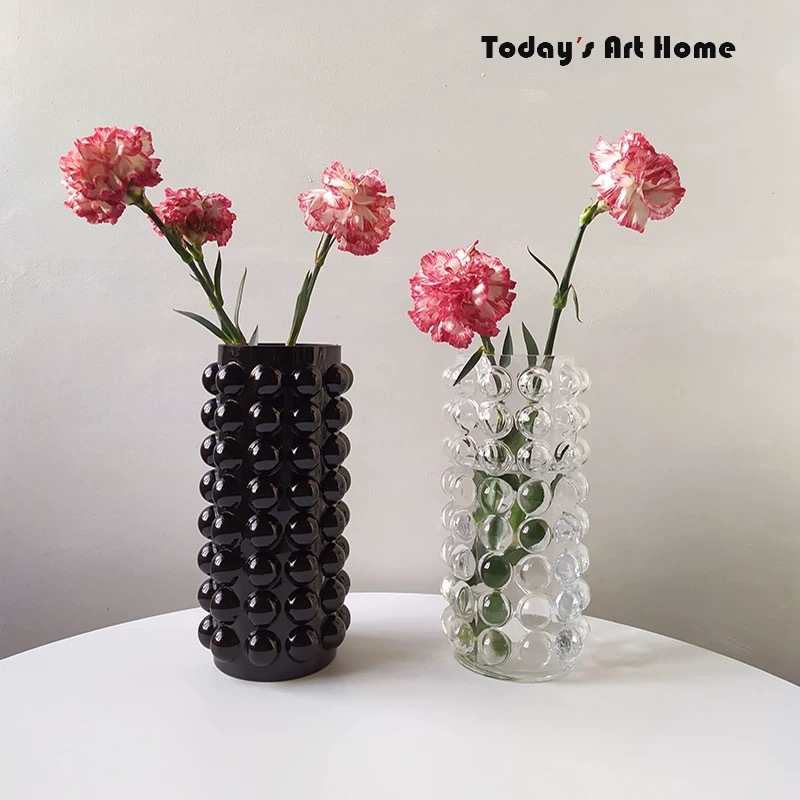 Inspol punto jarrón de vidrio de alto valor facial jarrón de burbujas redondo sala de estar acuoso flor ornamentos decorativos