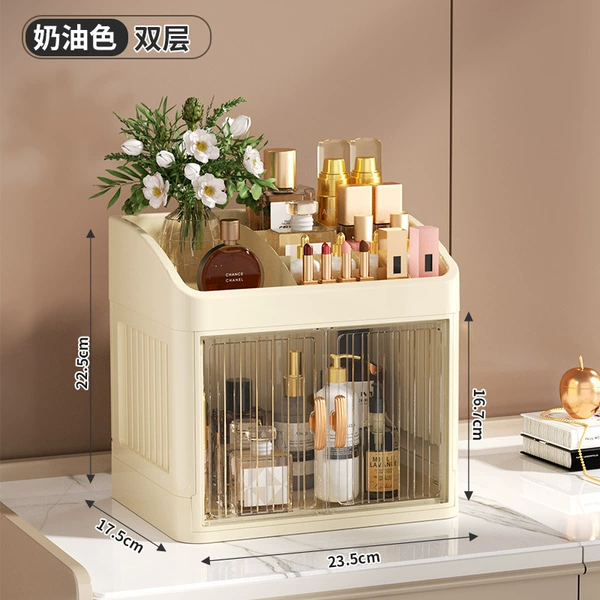 Cream + Translucent Crown Folding Cosmetic Storage Box Second Layer