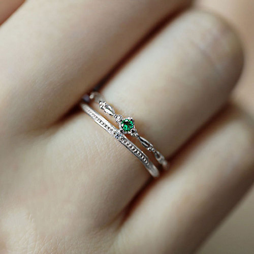 Ganjia S925 sterling silver double-layer emerald ring retro crown fashion personality niche opening adjustment ring trend