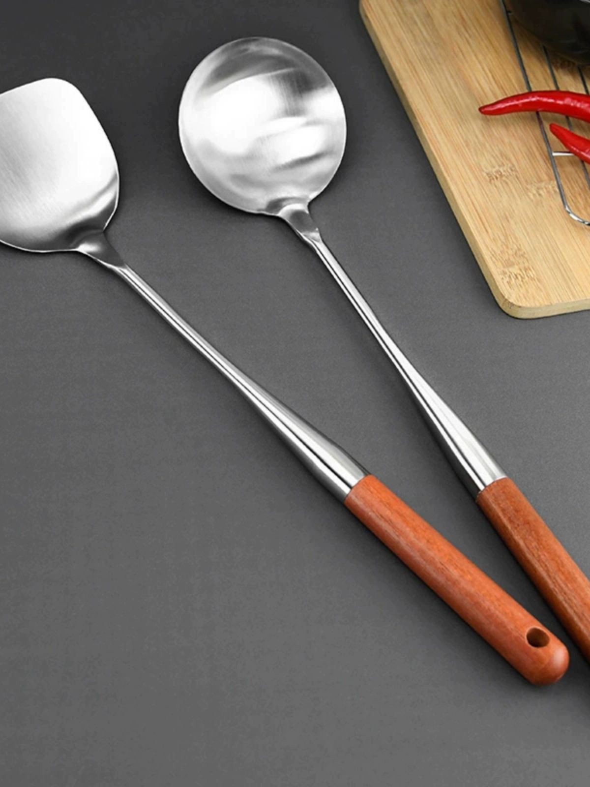 201 stainless steel cooking spoon spoon, pear wood long -handle kitchen utensils, anti -hot stir -fried cooking pot, shovel, spatula spatula, spoilet spatula germs, germs