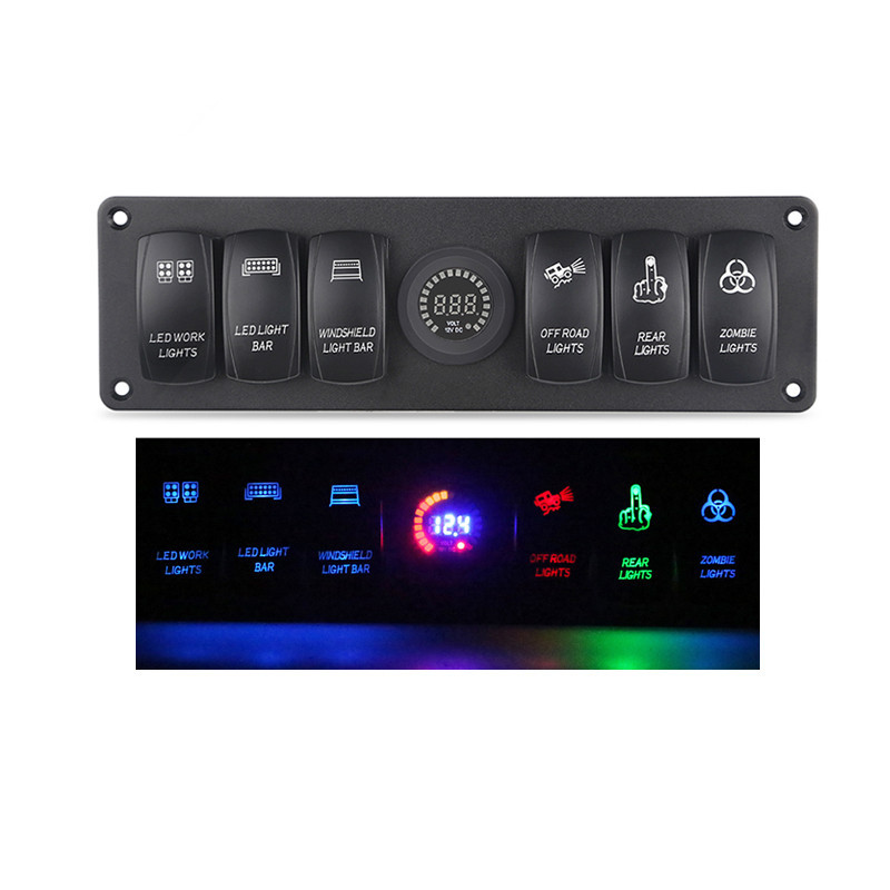 汽车游艇面板组合开关+彩屏电压表组合面板越野车改装用