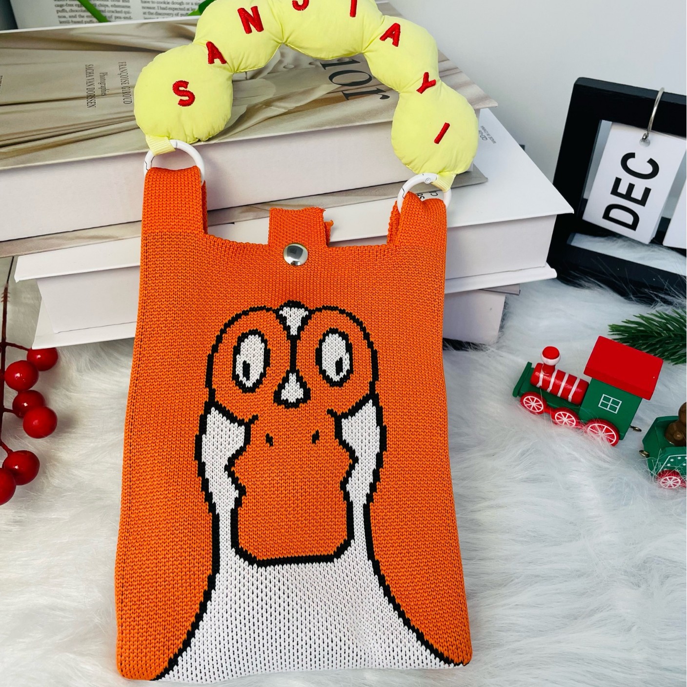 새로운 줄무늬 휴대 전화 가방 여성 크로스 바디 워킹 팩 미니 작은 가방 경량 사계절 핸드백 니트 백