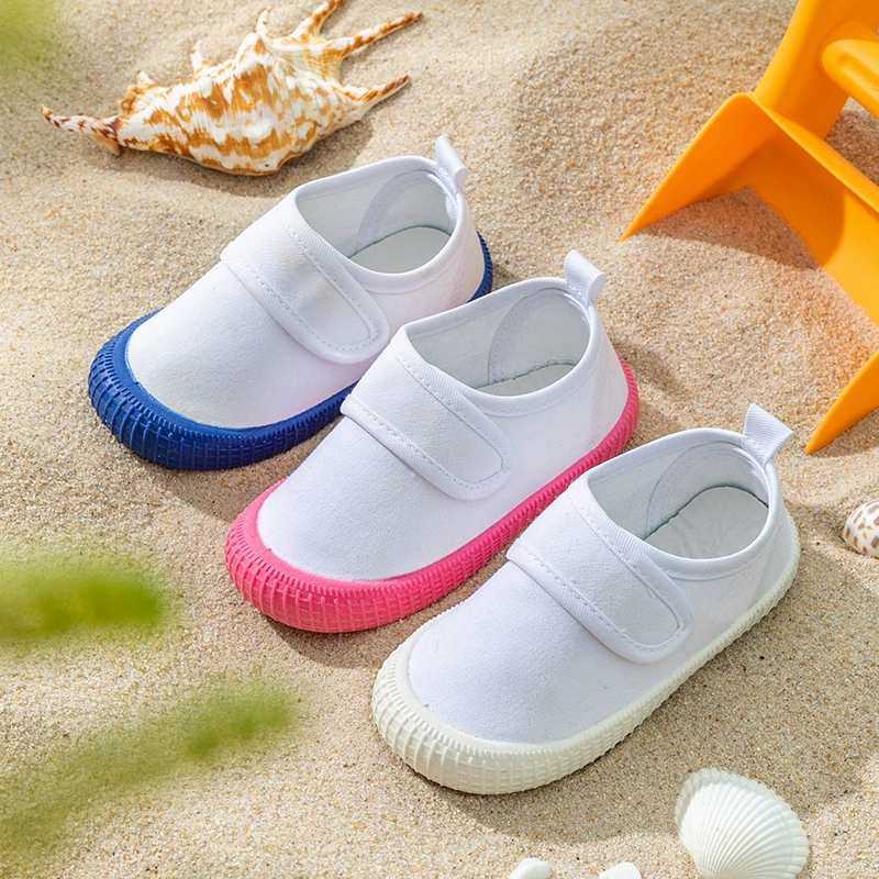 Производители Детская парусиновая обувь Детская Тканевая обувь для детского сада Мальчики и девочки на липучке Тканевая обувь Маленькая Белая обувь Производители