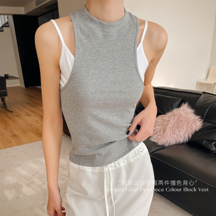 Special Offer: Ribbed Faux Two-Piece Women's Tank Top, Soft and Skin-Friendly, High Elasticity, Comfortable, Breathable, Simple and Versatile Camisole for Women