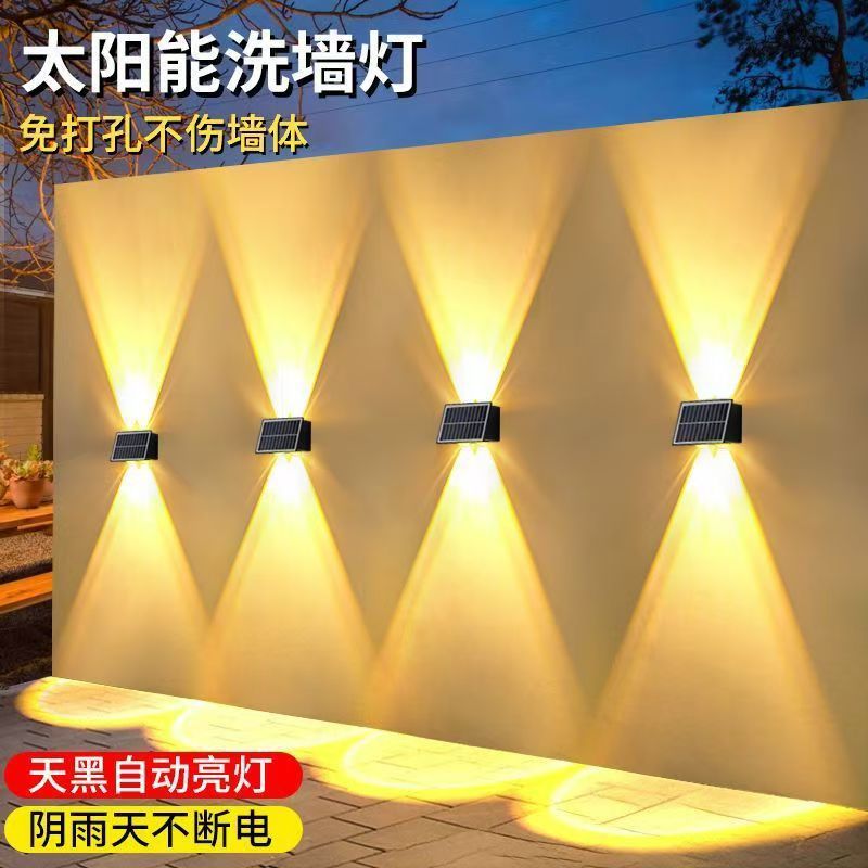 Transfronterizo nueva lámpara de pared solar villa jardín pared exterior de luz luminosa hacia arriba y hacia abajo LED lámpara de pared al aire libre impermeable