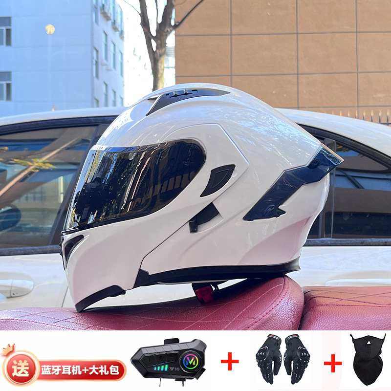 Casco de exposición Orz para hombres y mujeres invierno Doble espejo coche eléctrico semi-Casco completo cola de color coche deportivo ranura Bluetooth cuatro estaciones casco