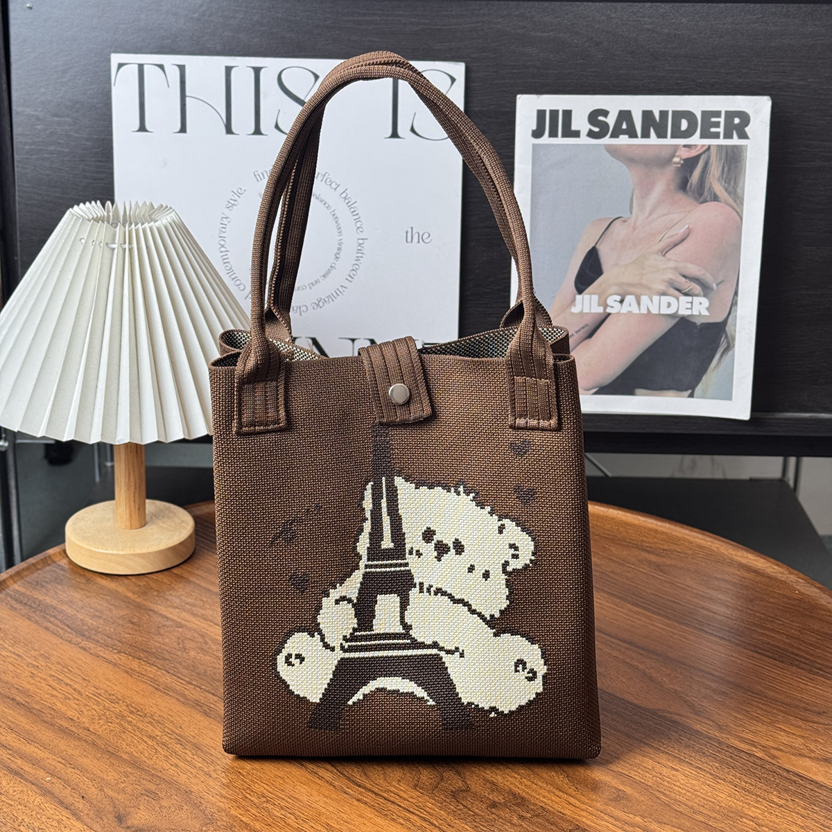 Cartoon Graphic Knit Button Closure Everyday Tote Bag 27