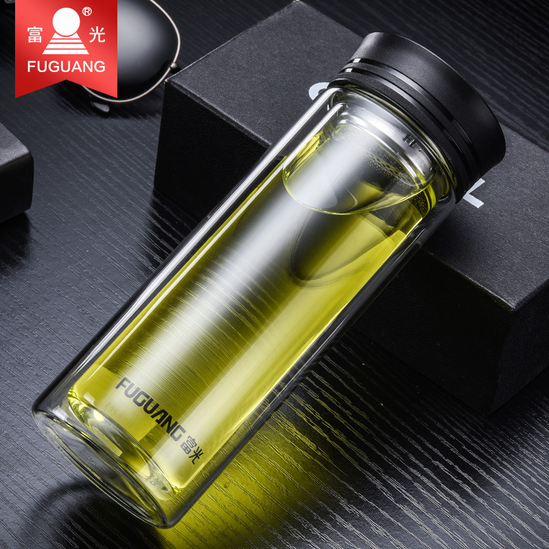 富光1613-320/400双层玻璃杯便携水杯带滤网泡茶杯子刻字LOGO