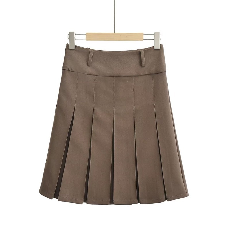 casual high waist slim solid color pleated skirt NSXDX137331