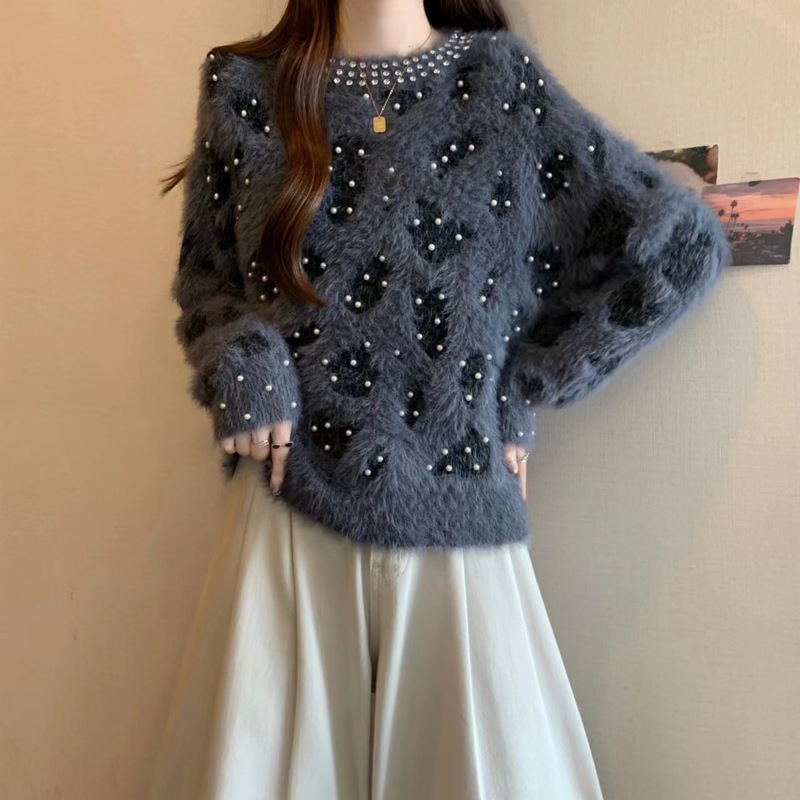 韩版时尚高级设计感毛衣女重工珠子上衣秋冬大码微胖mm针织衫百搭|undefined