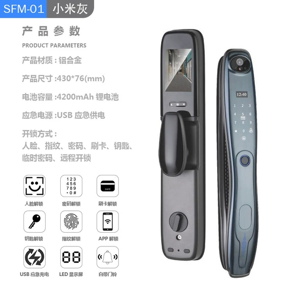 [3D人脸智能锁SFM01(小米灰色)]