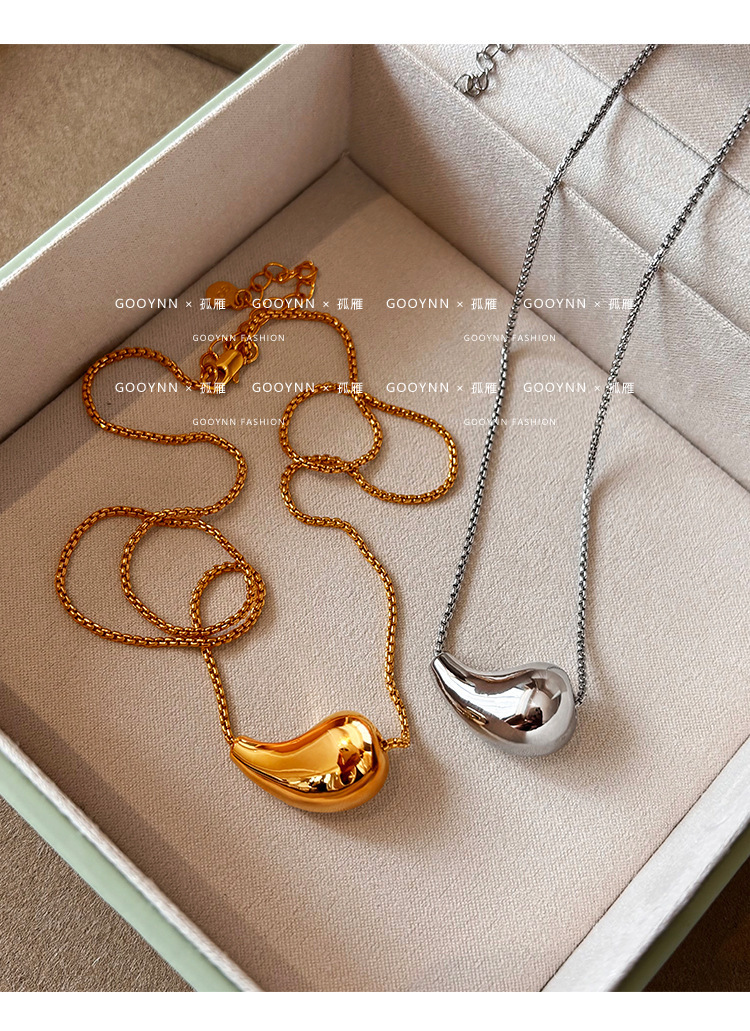 Stylish Water Drop Pendant Necklace, Elegant Gold Plated Jewellery_voghion.com