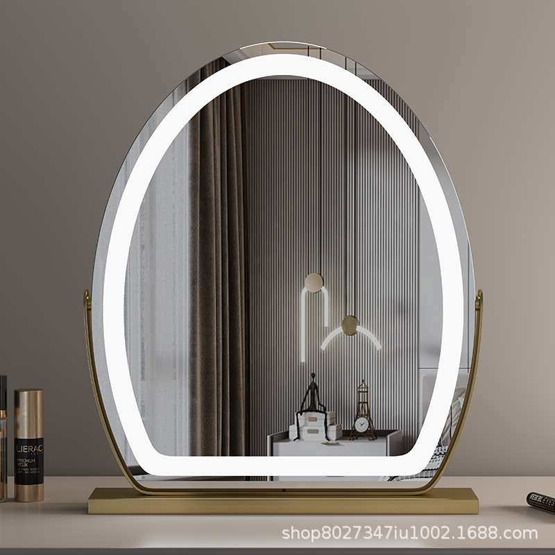 椭圆镜子化妆镜台式led带灯梳妆补光ins风桌面简约家用异型美妆镜-阿里巴巴