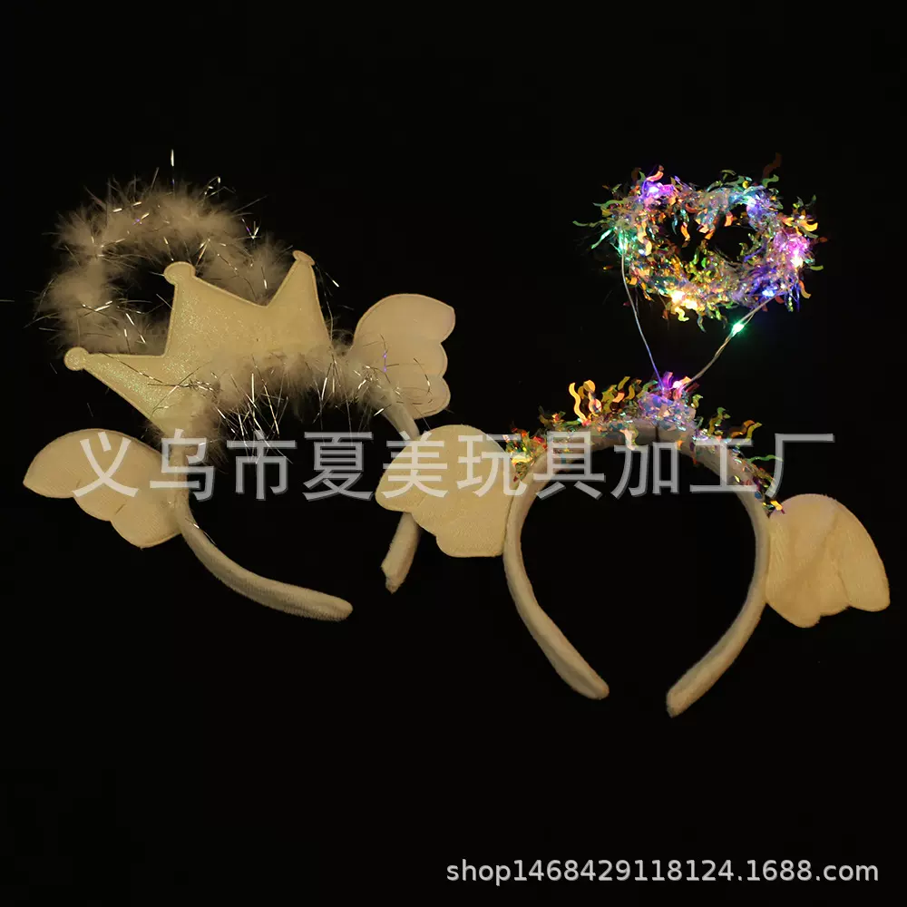 跨境天使发箍爱心羽毛拉毛布天使翅膀头箍网红仙女发光头箍批发