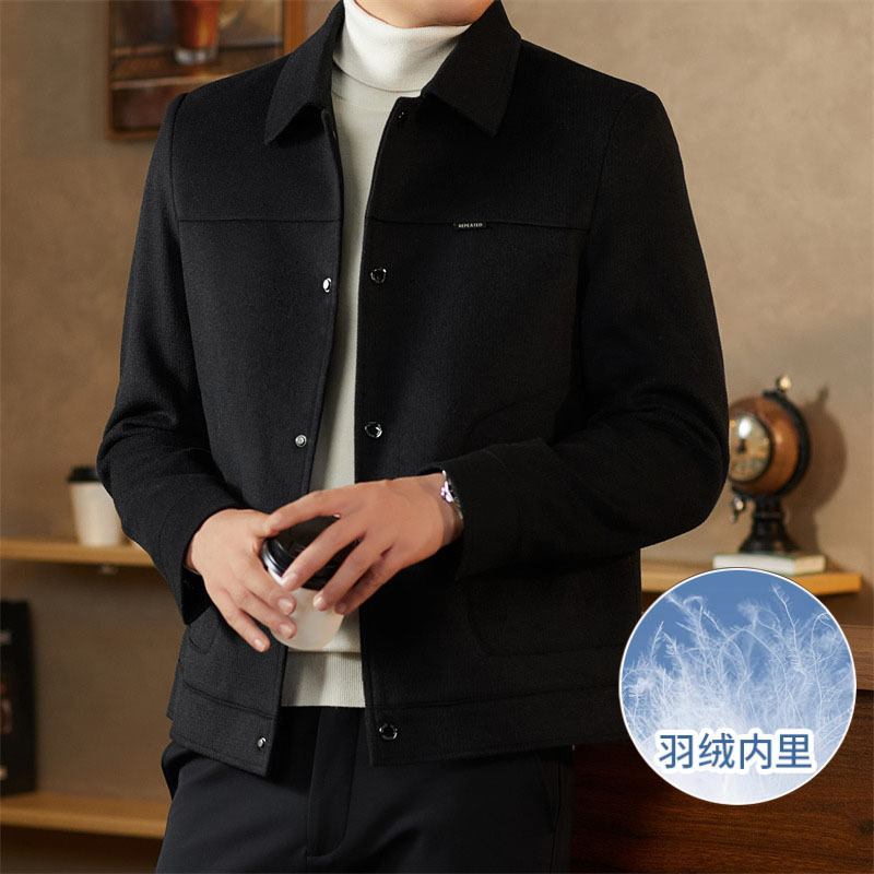 Autumn and Winter Men's down Jacket with Lapel, Casual Short down Coat, Woolen Dad's Outfit, Business Casual Top Jacket