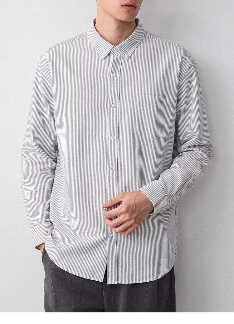 Áo sơ mi nam Oxford sọc xanh dài tay cotton — sọc xanh chi tiết 24