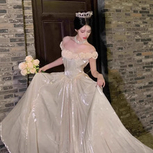 一字肩晚礼服女高级感在逃公主裙毕业生日成人礼主持高端轻奢小众