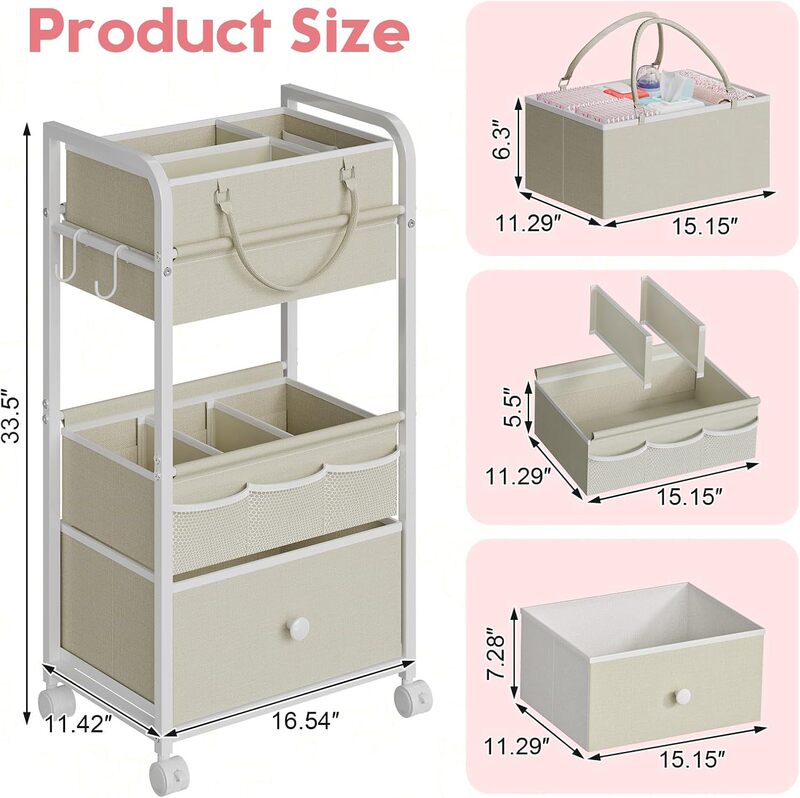 Baby Diaper Storage Rack and Three-Tier Cart with Drawers, Mobile Utility Cart, Baby Changing Table, Clothes Storage Bag Baby Diaper Storage Rack and Three-Tier Cart with Drawers, Mobile Utility Cart, Baby Changing Table, Clothes Storage Bag