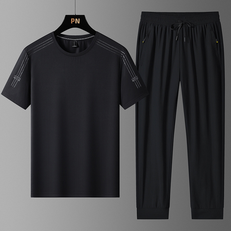 Super tamaño de verano hombre helado juego deportivo hombre delgado rápido secado pantalones de manga corta estilo coreano casual de dos piezas para hombre