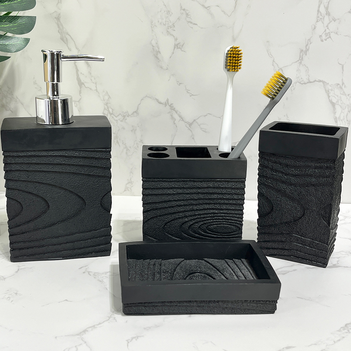 Kit de baño de resina de arenisca imitación baño de hotel de cuatro piezas de baño modelo de decoración de sala de baño de jabón transfronterizo