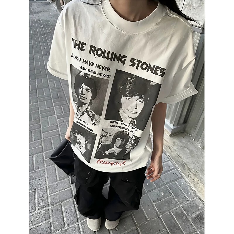 Rolling Stones Printed Round Neck Short-Sleeved T-Shirt for Men, Summer Trendy Brand Design, Half-Sleeved Pure Cotton American-Style Heavyweight Top Rolling Stones Printed Round Neck Short-Sleeved T-Shirt for Men, Summer Trendy Brand Design, Half-Sleeved Pure Cotton American-Style Heavyweight Top