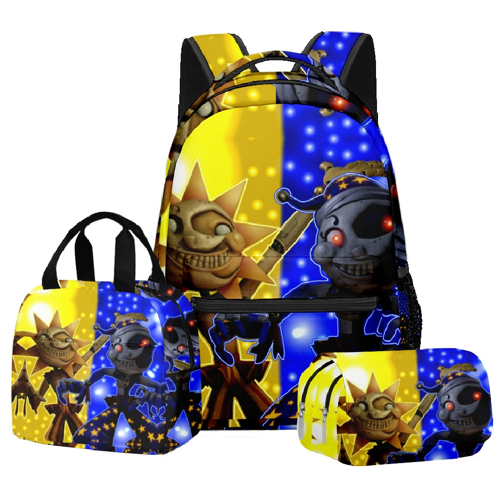 3D новый продукт напечатанный солнечный клоун sundrop FNAF школьный рюкзак портфель ланч-бэг пенал набор из трёх предметов
