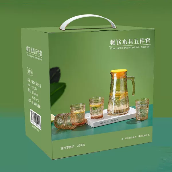 Retro sunflower glass cold water bottle five-piece set high temperature resistant cold water bottle household water Cup suit activity gift