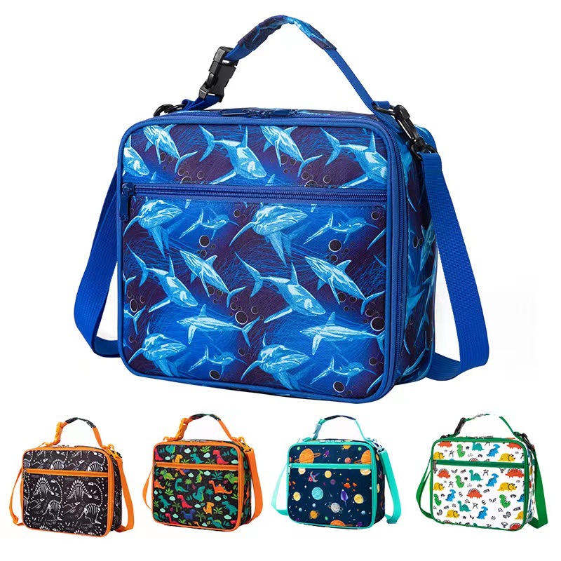 New children's cross-body snack fruit preservation lunch bag Cartoon shark dinosaur portable thermal bag