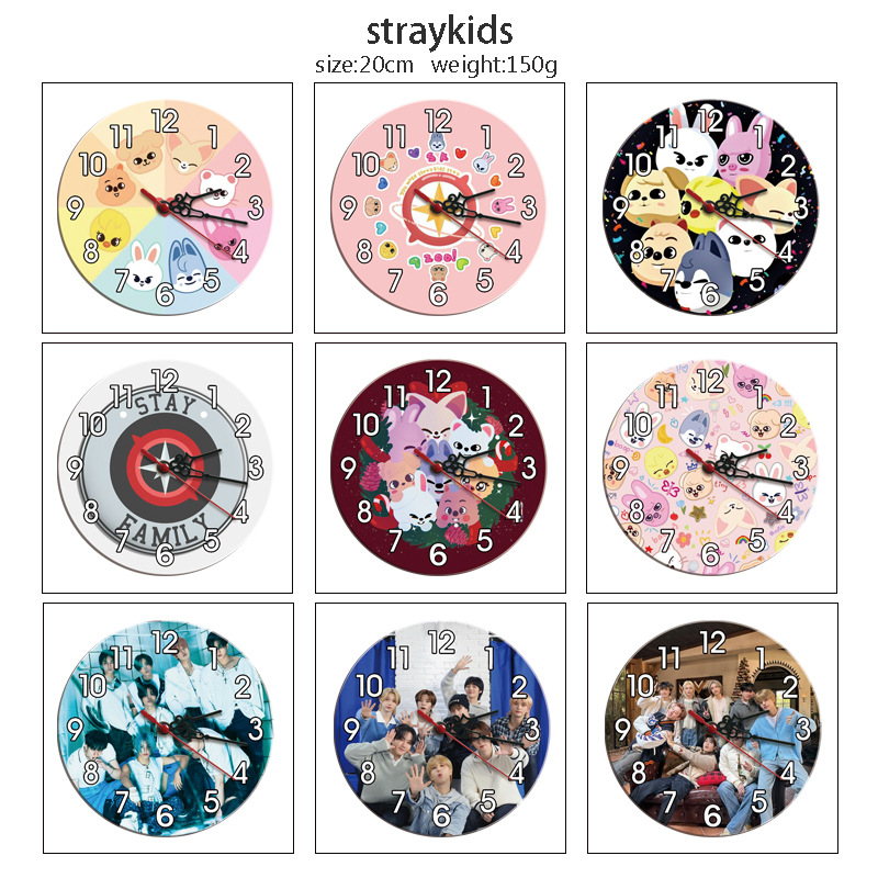 Straykids 스타 주변 시계 간단한 시계 애니메이션 장식품 선물 만화 인쇄 벽시계 시계