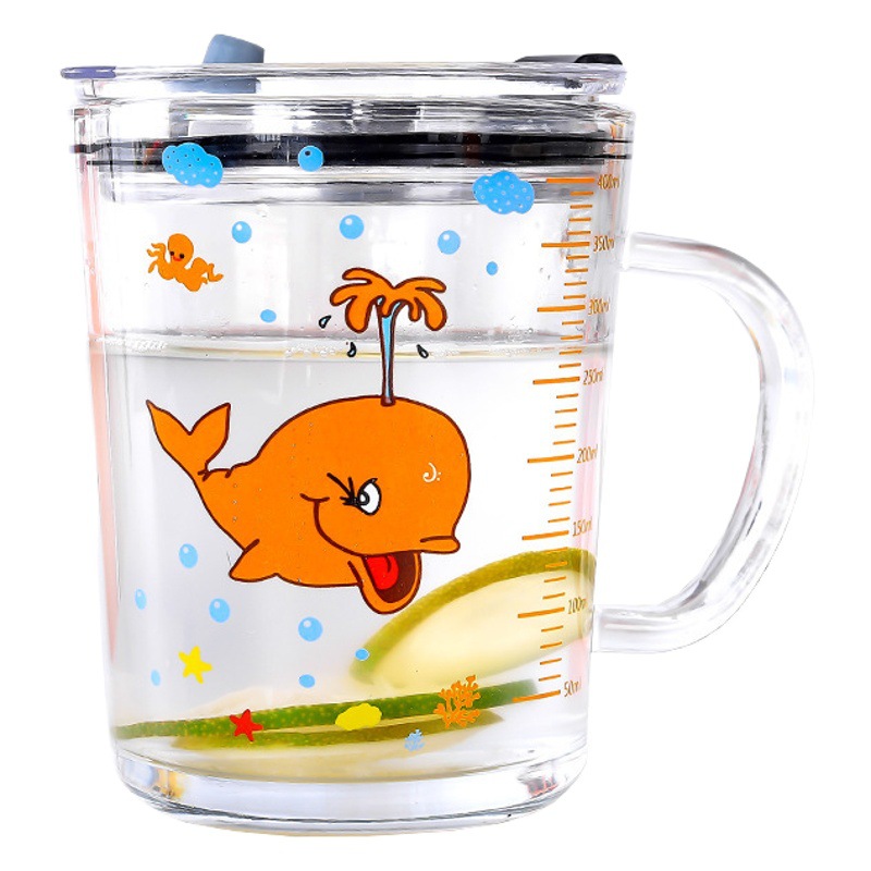 Net Red children's Cup sippy cup milk cup thickened handle scale cup oatmeal breakfast cup coffee cup glass cup