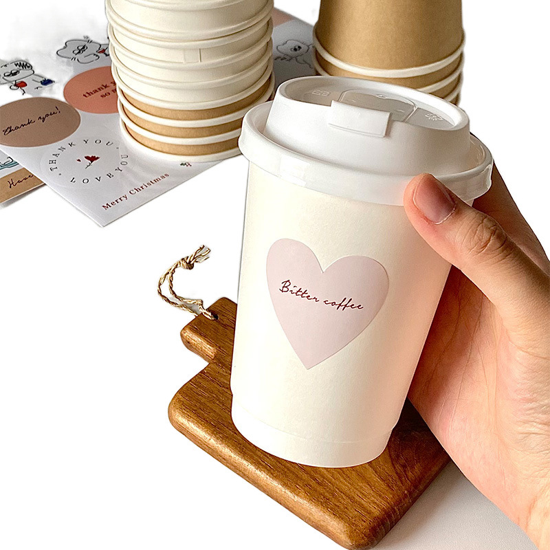 Taza de café desechable en taza de cartón kraft de doble capa con tapa engrosada taza de té de leche caliente para llevar taza de agua de leche de soja