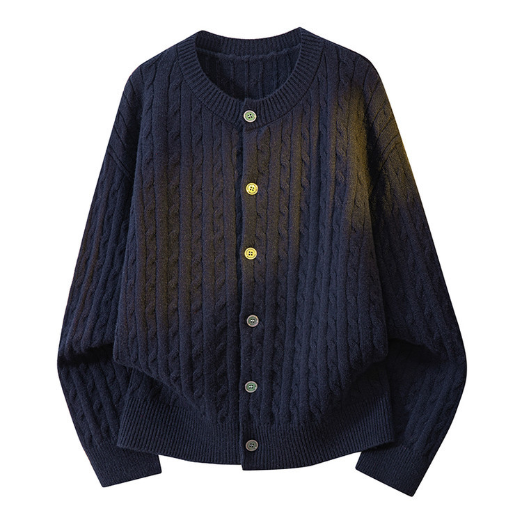 Otoño y invierno nuevo estilo de comercio exterior hombre perezoso estilo de punto cardigán coreano suéter casual de tendencia de botón de cuello redondo suelto