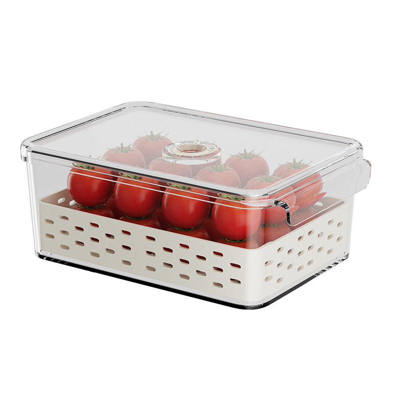 Caja de almacenamiento de refrigerador de cocina plástico rectangular drenaje caja de preservación de frutas y verduras caja de preservación de alimentos sellado de doble capa